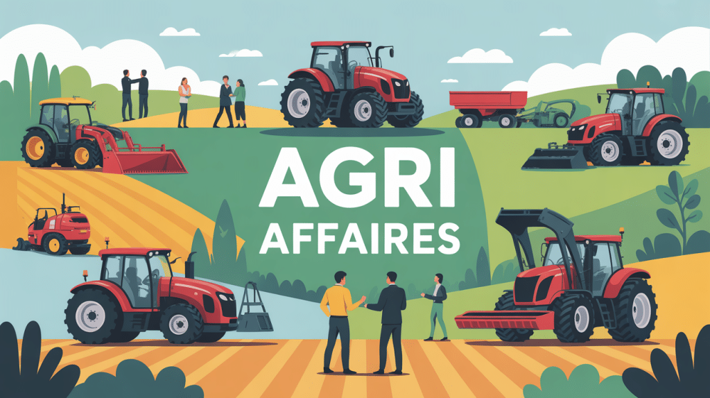 Agri Affaires scène marché agricole tracteurs moissonneuses