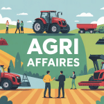 Agri Affaires scène marché agricole tracteurs moissonneuses