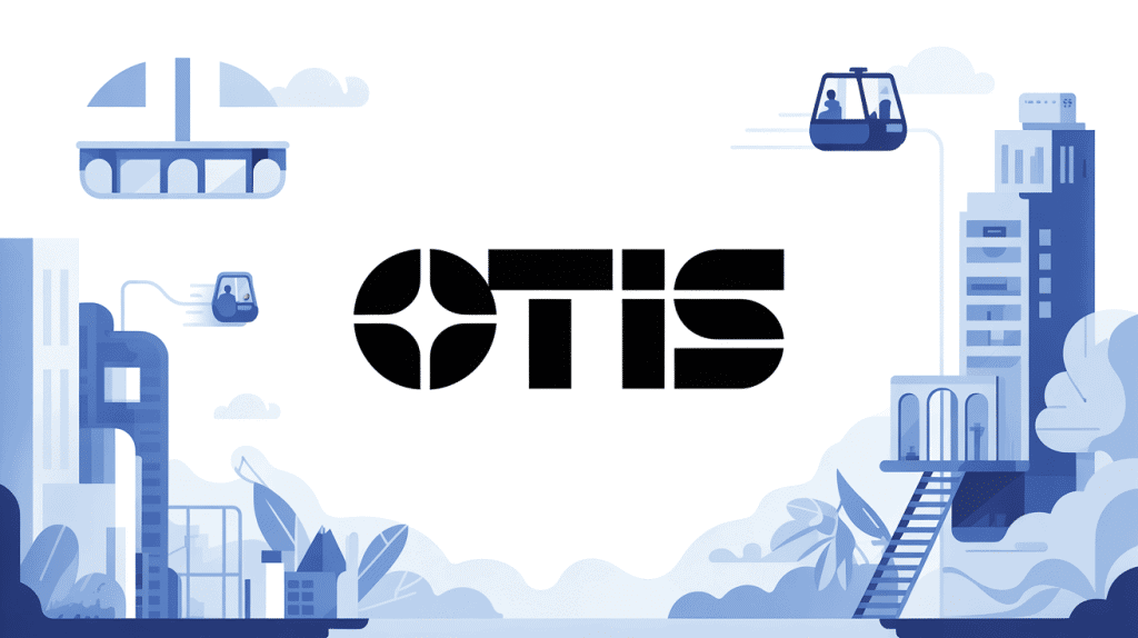 illustration centrale logo otis et éléments ascenseurs