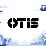 illustration centrale logo otis et éléments ascenseurs