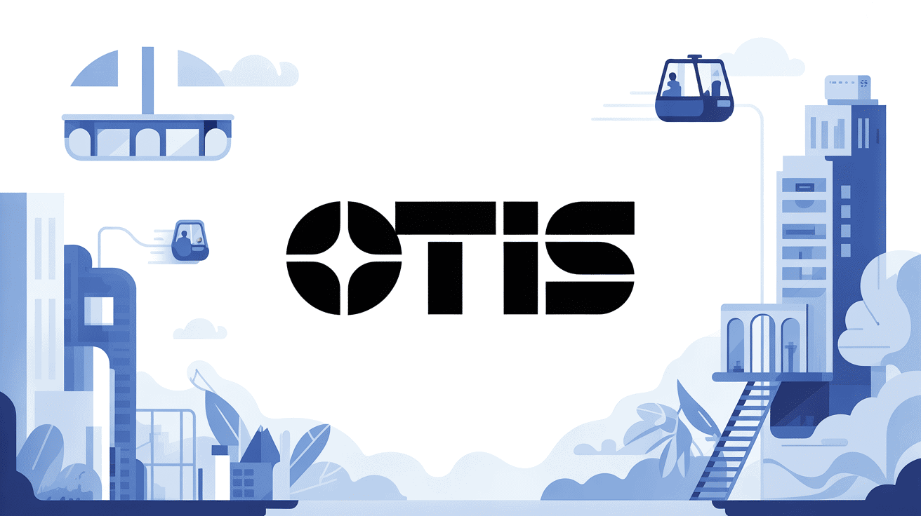 illustration centrale logo otis et éléments ascenseurs
