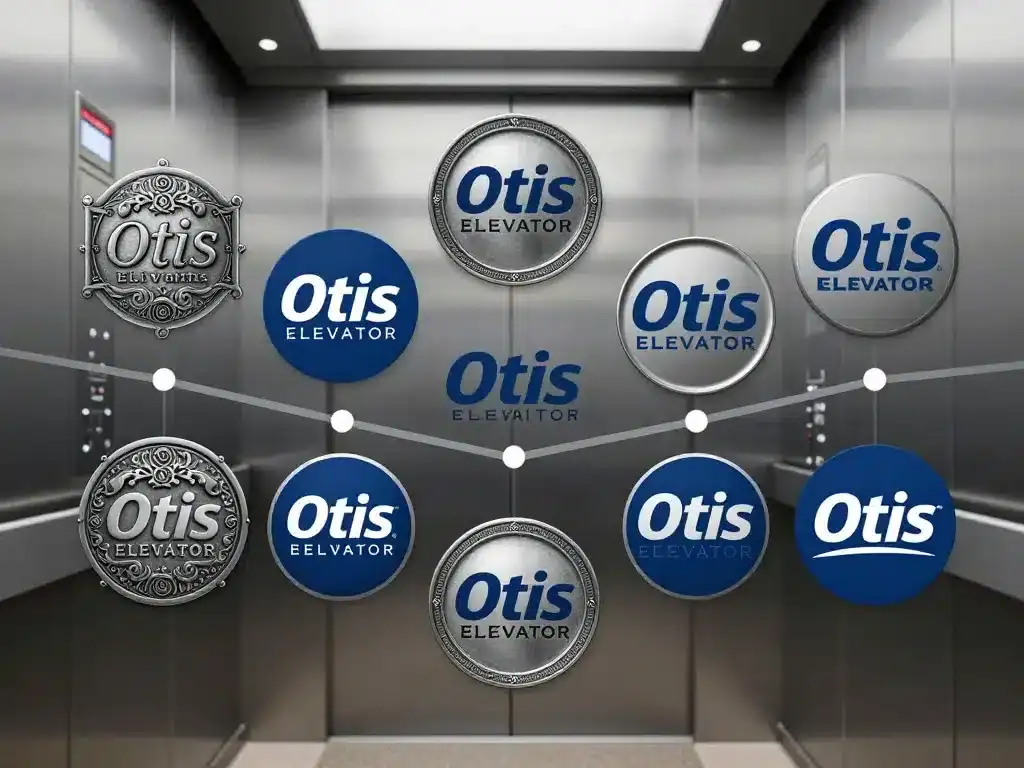 timeline du logo otis plaques métalliques vers logotype moderne