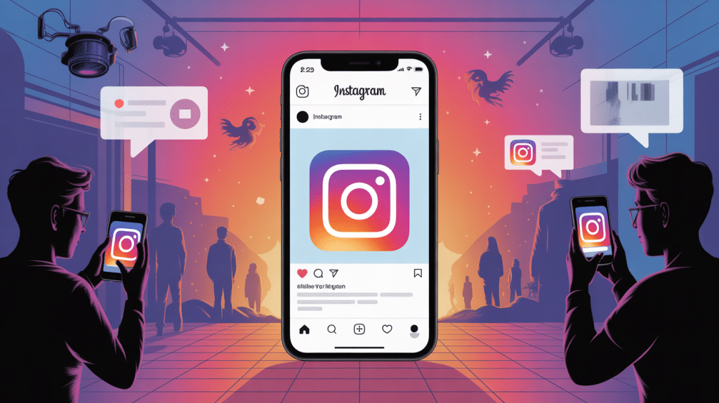 illustration stalker instagram mobile et silhouettes surveillantes