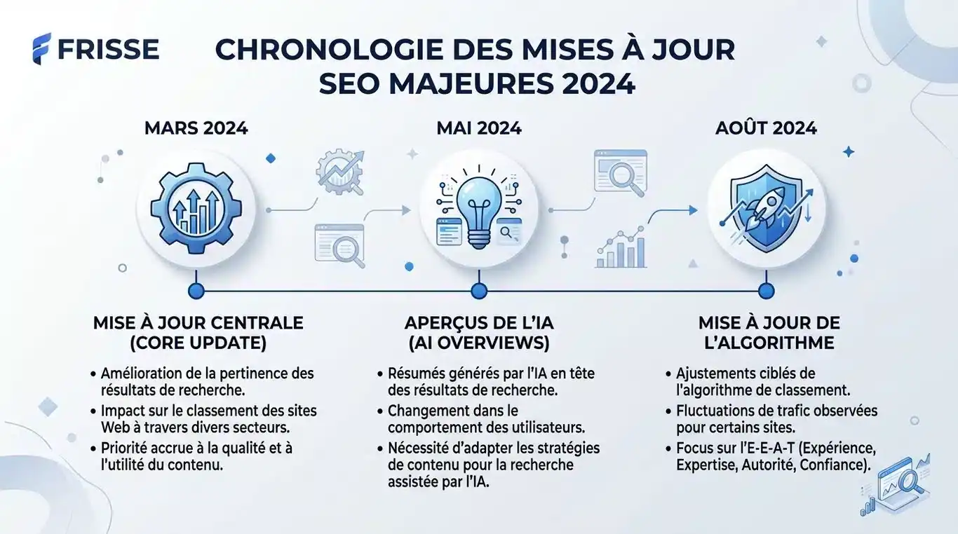 Infographie récapitulative des mises à jour majeures de Google en 2024