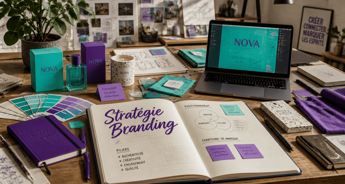 Branding exemple maquettes et brandbook sur table