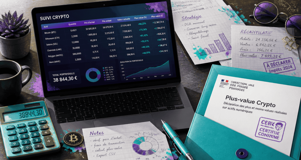 calcul plus value crypto sur bureau avec documents