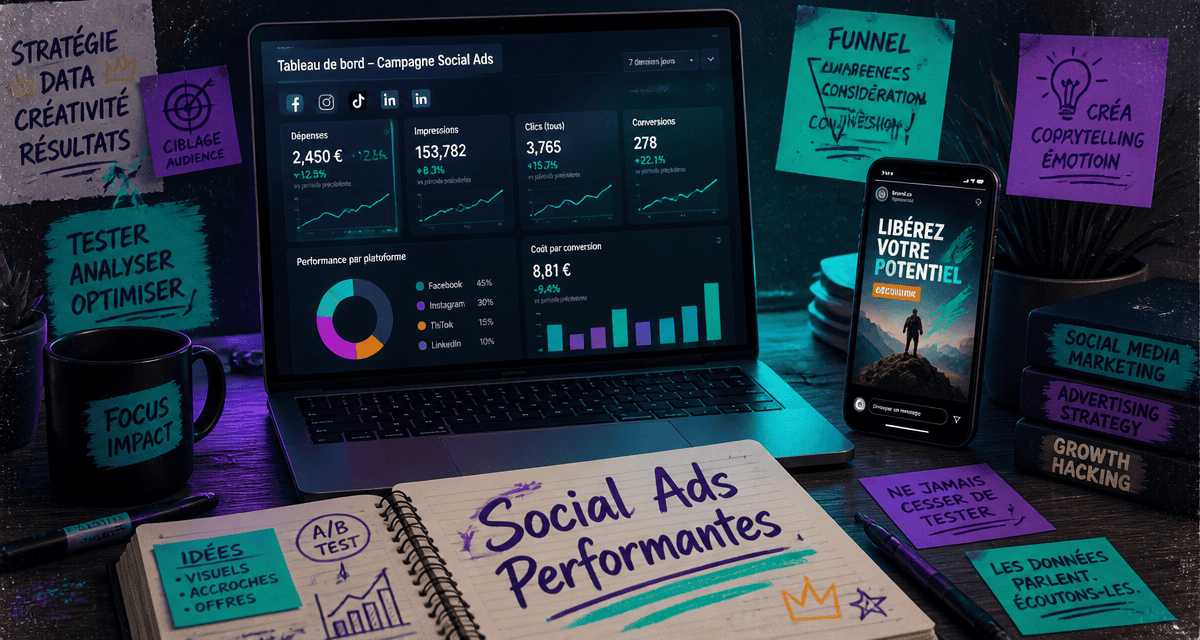 campagne social ads sur ordinateur avec statistiques