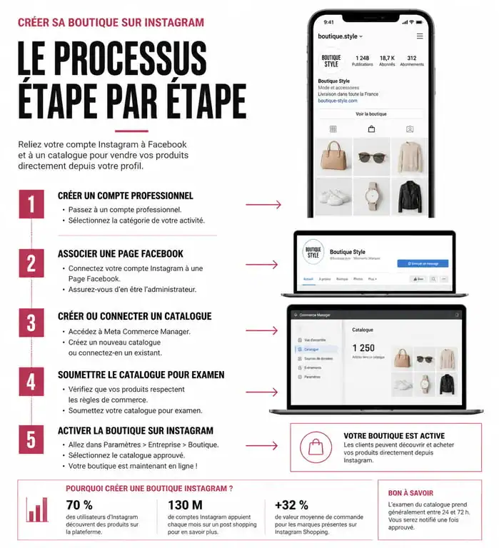 Infographie du processus de création d'une boutique Instagram étape par étape