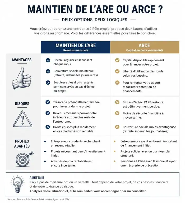 Comparatif visuel entre l'ARE et l'ARCE pour les freelances au chômage