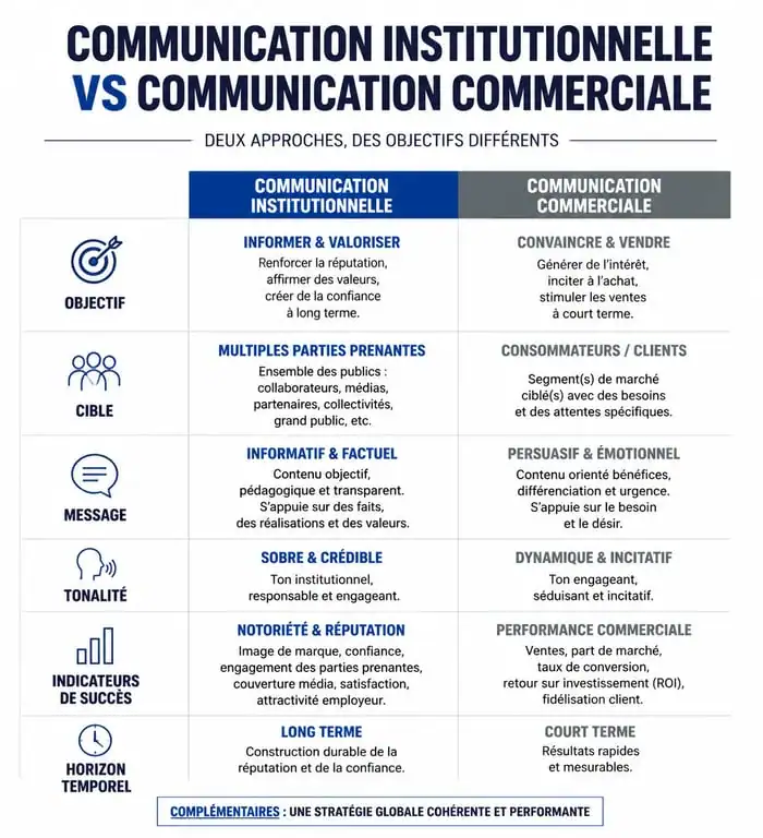 Comparatif entre communication institutionnelle et communication commerciale