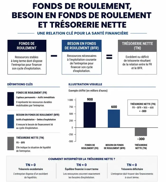 Schéma de calcul de la trésorerie nette d'entreprise