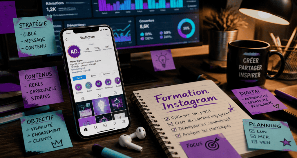 formation instagram smartphone bureau carnet