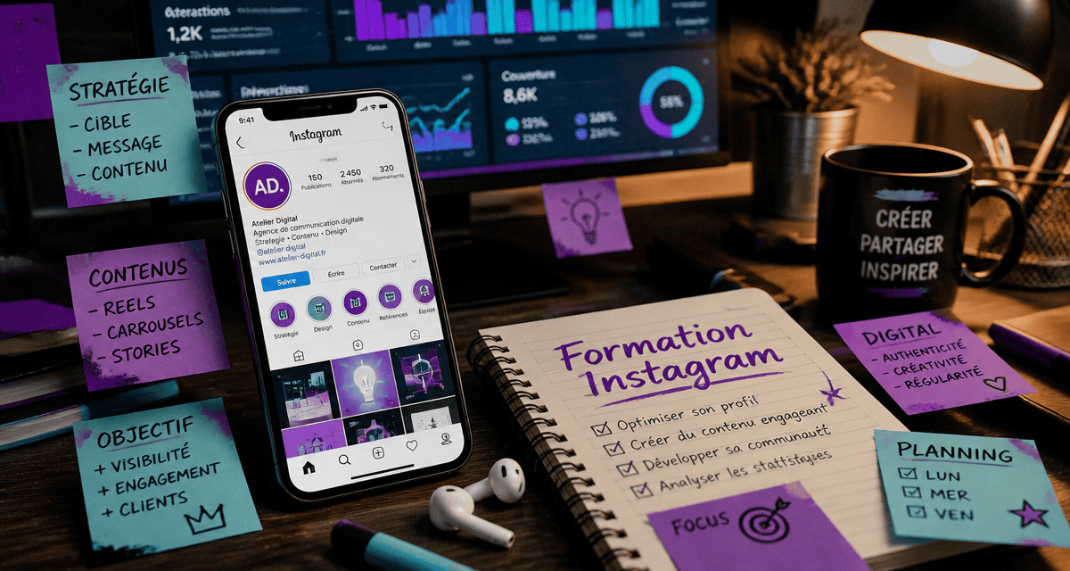 formation instagram smartphone bureau carnet
