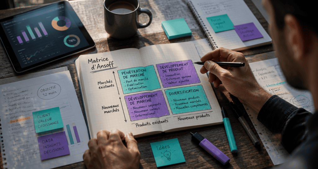 matrice ansoff exemple sur carnet analysé par manager