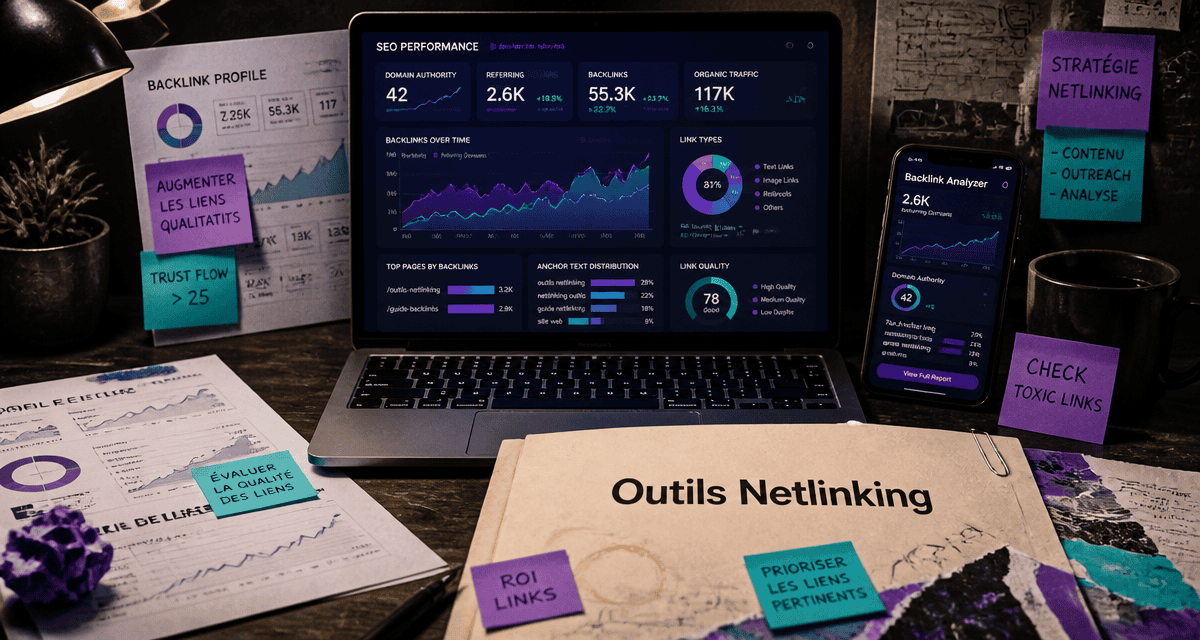 outils netlinking sur bureau avec dashboard SEO