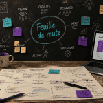 roadmap définition feuille de route manuscrite sur bureau