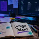 Bureau moderne avec écran affichant des design tokens