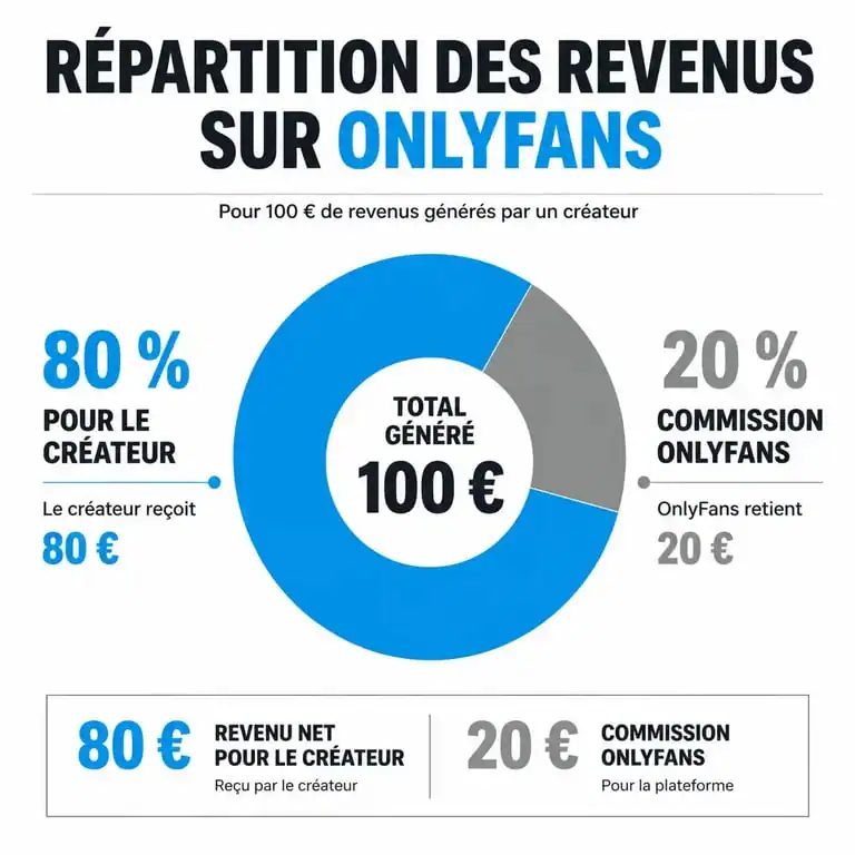Répartition des revenus et commissions sur OnlyFans : 80% pour le créateur et 20% pour la plateforme.