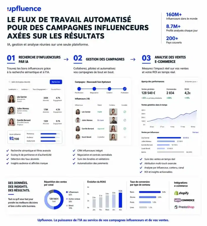 Infographie du fonctionnement de la plateforme Upfluence pour le marketing d'influence