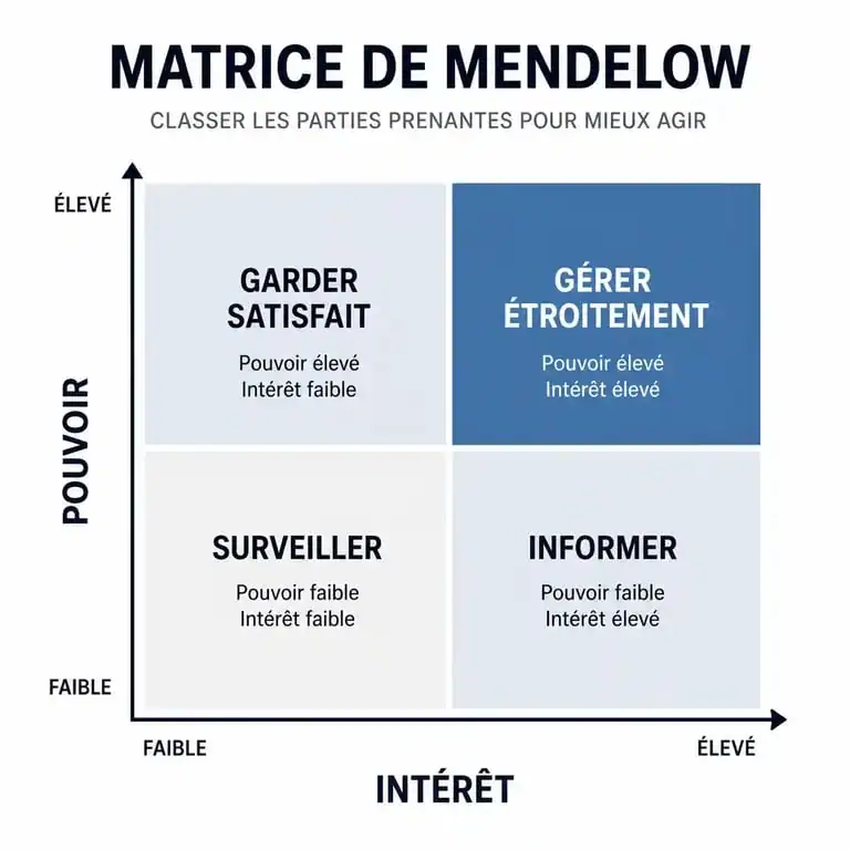 Matrice de Mendelow pour la gestion des parties prenantes en entreprise