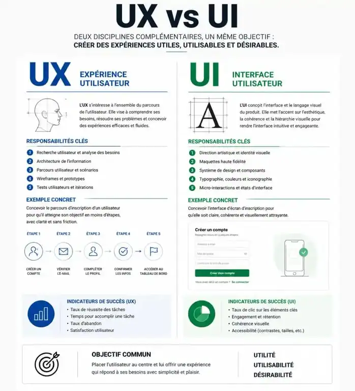 Infographie comparative entre UX et UI pour comprendre les différences