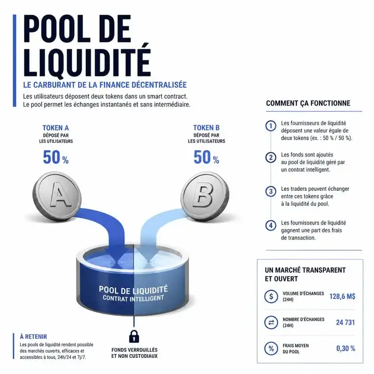 Schéma explicatif du fonctionnement d'une pool de liquidité en yield farming
