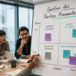 Équipe projet cartographiant les parties prenantes projet