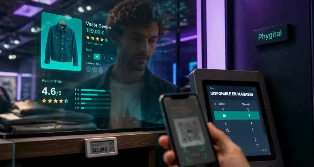 Phygitale définition : magasin phygital, scan smartphone, stock en magasin