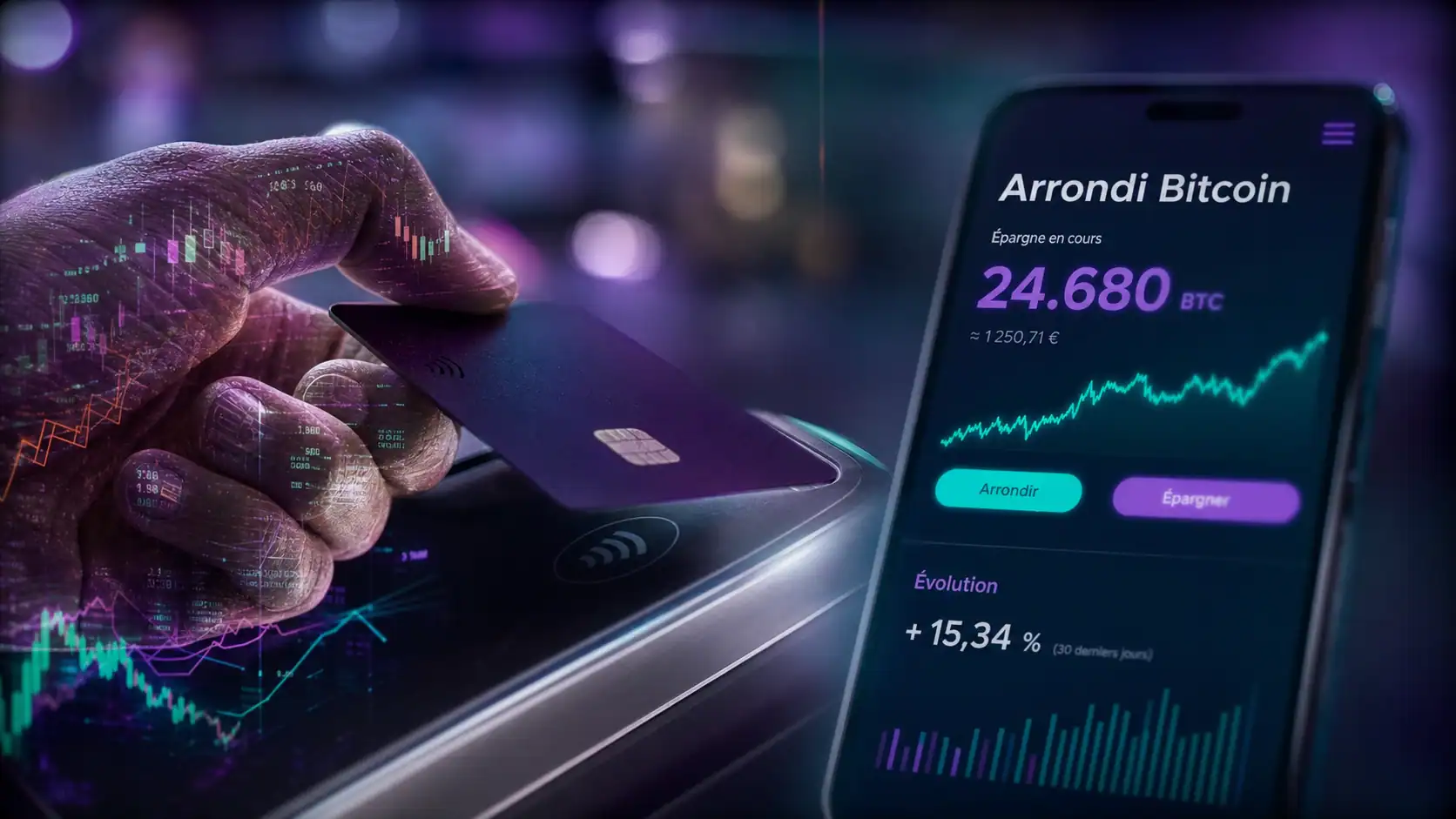 Bitstack comment ça marche : arrondi Bitcoin sur appli et carte bancaire, retrait BTC
