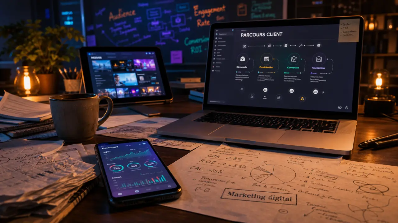 C quoi le marketing digital : SEO, contenu et data sur tableau de bord KPI