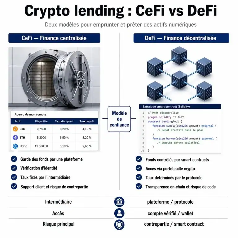 Comparatif entre finance centralisée et décentralisée pour le crypto lending