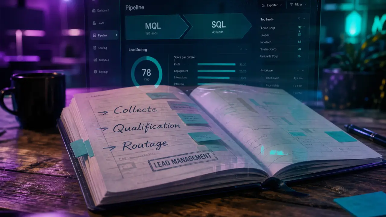 Lead management : collecte, scoring et nurturing des leads via CRM et pipeline MQL→SQL