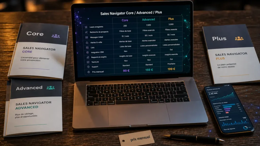LinkedIn Sales Navigator prix : Core à 99,99 €, Advanced à 149,99 € ou devis ?