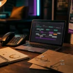 Outbound marketing : prospection sur bureau avec téléphone et campagne
