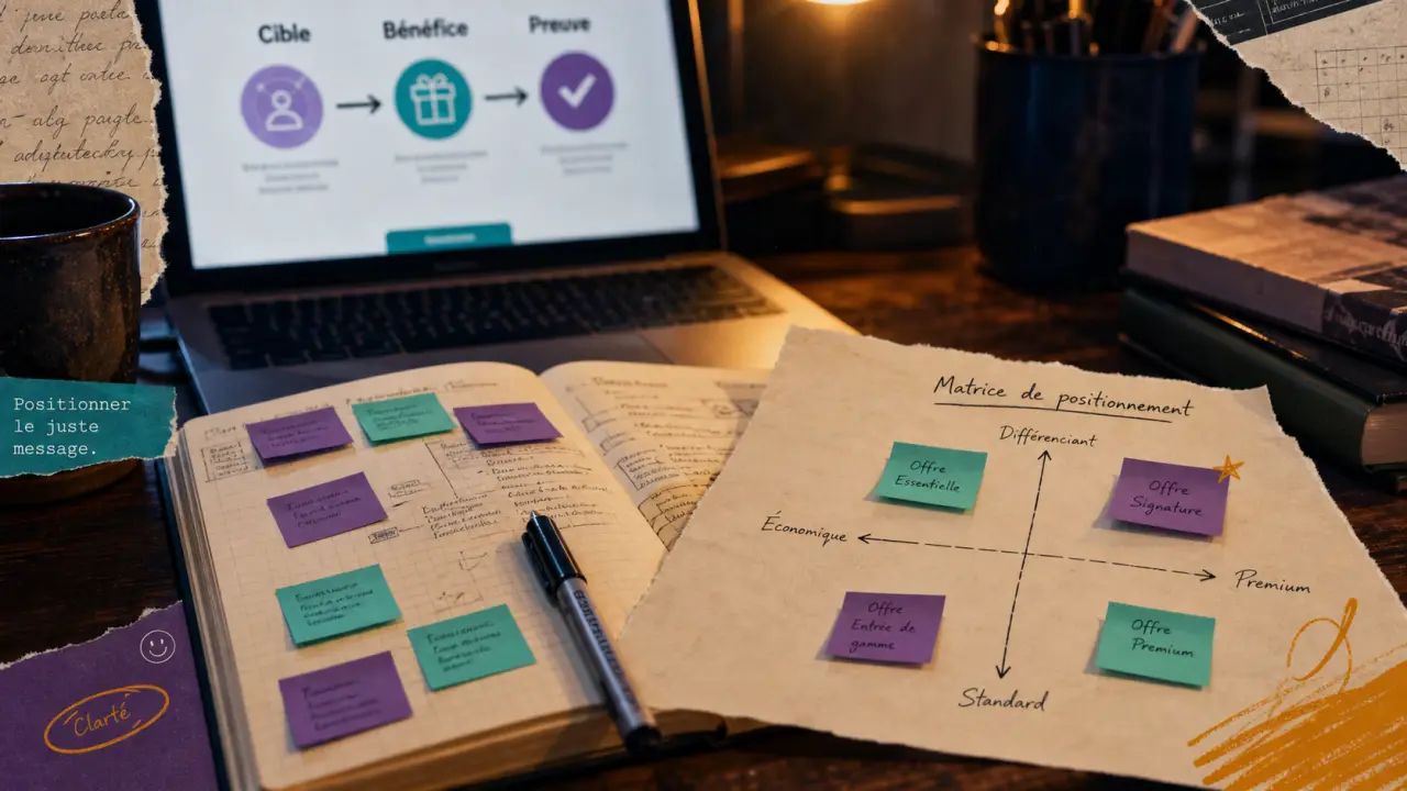 Matrice de positionnement : positioning marketing definition, carnet et post-its
