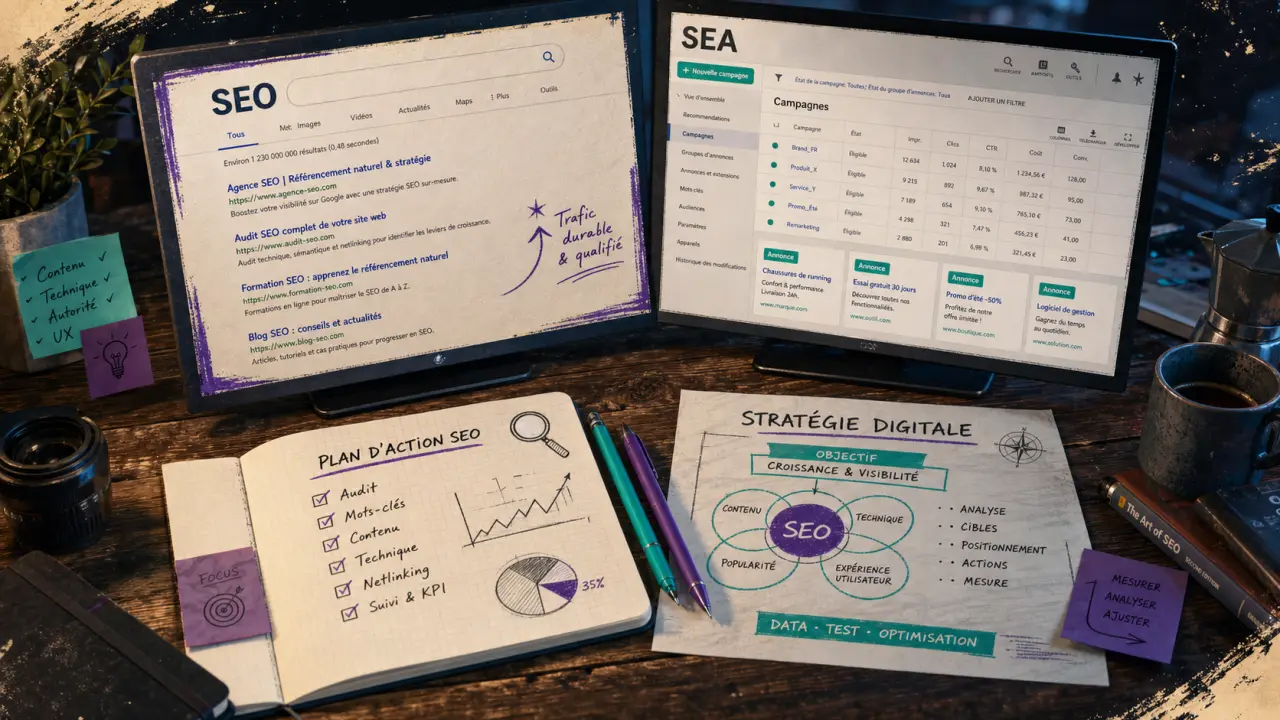 SEO SEA définition : SERP SEO et annonces SEA