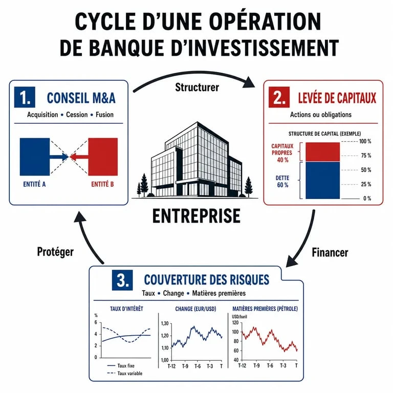 Cycle de l’investissement des banques dans une opération M&A, IPO et émission obligataire