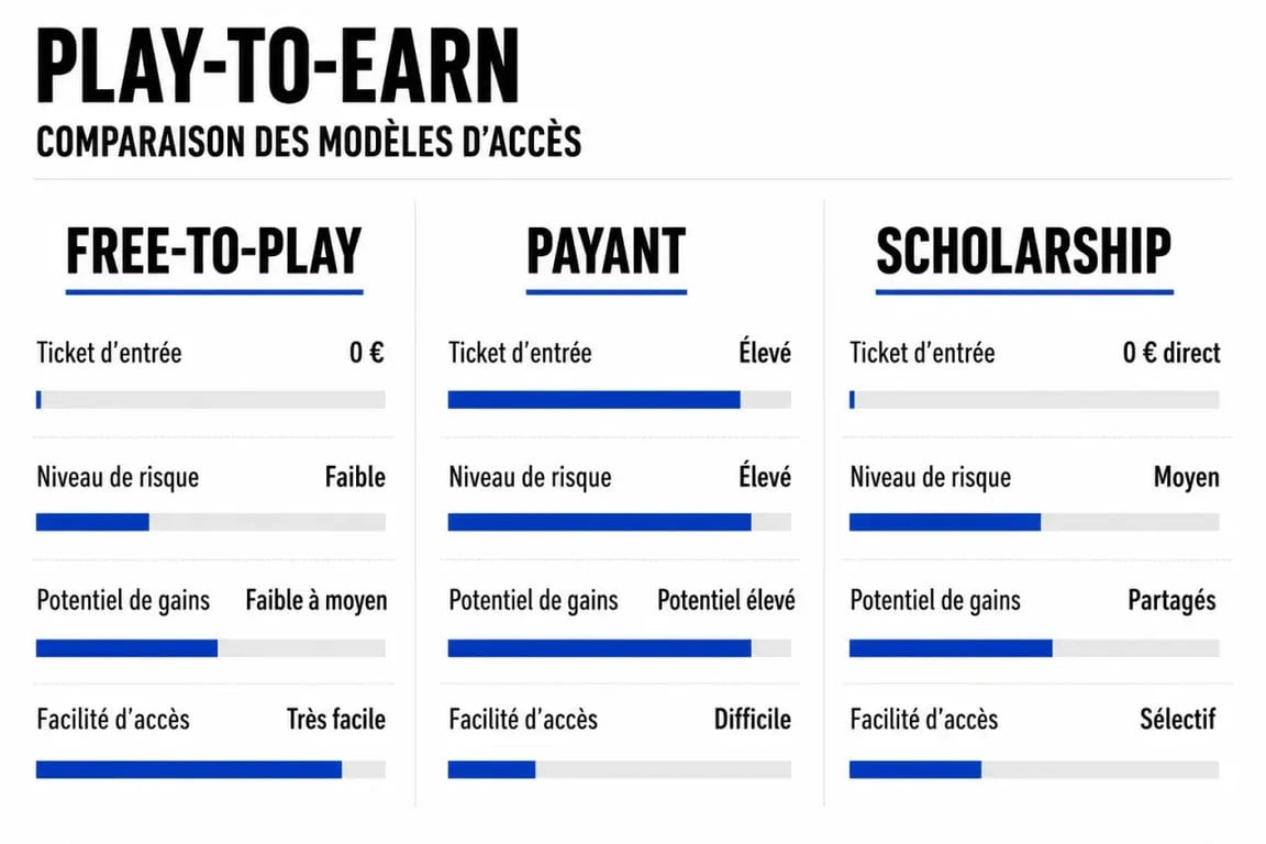 Comparatif des jeux play to earn selon le coût d’entrée et le risque