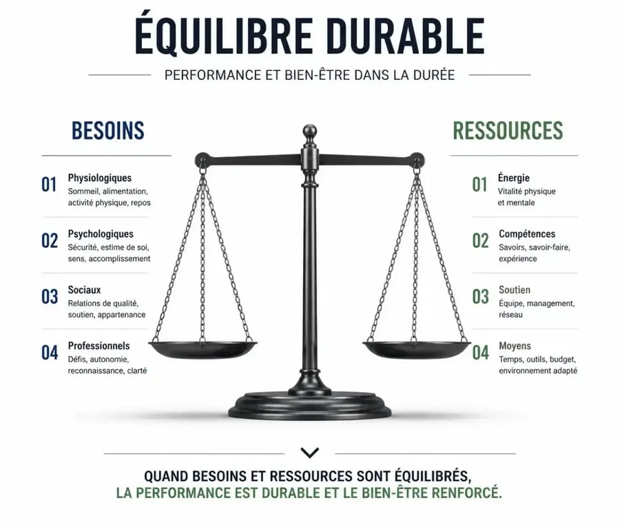 Schéma illustrant l'équilibre d'un plan de financement entre besoins et ressources pour une entreprise