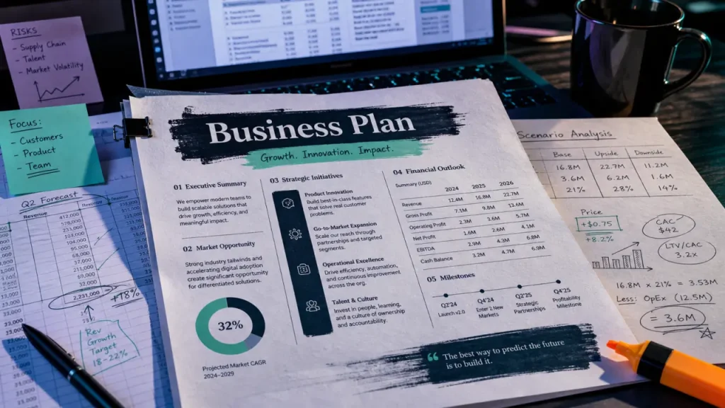 Business plan rédigé en PDF : la structure, les tableaux et le bon moment pour exporter