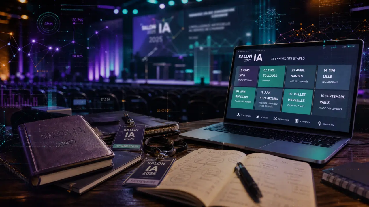 Salon intelligence artificielle 2025 : planning dates et villes sur laptop