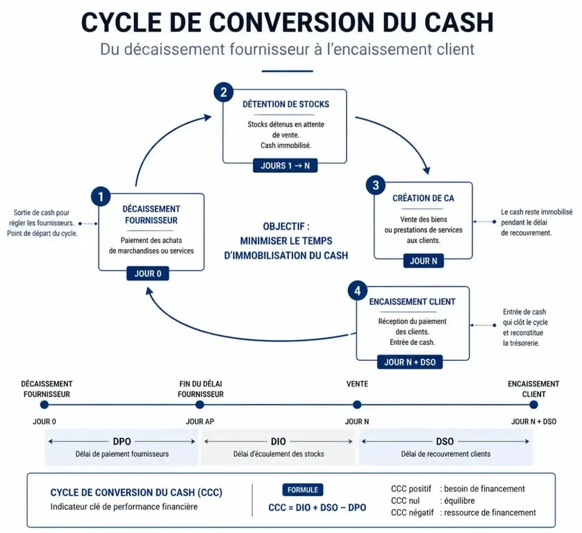 Cycle de conversion du cash pour optimiser la gestion de trésorerie d'une jeune startup