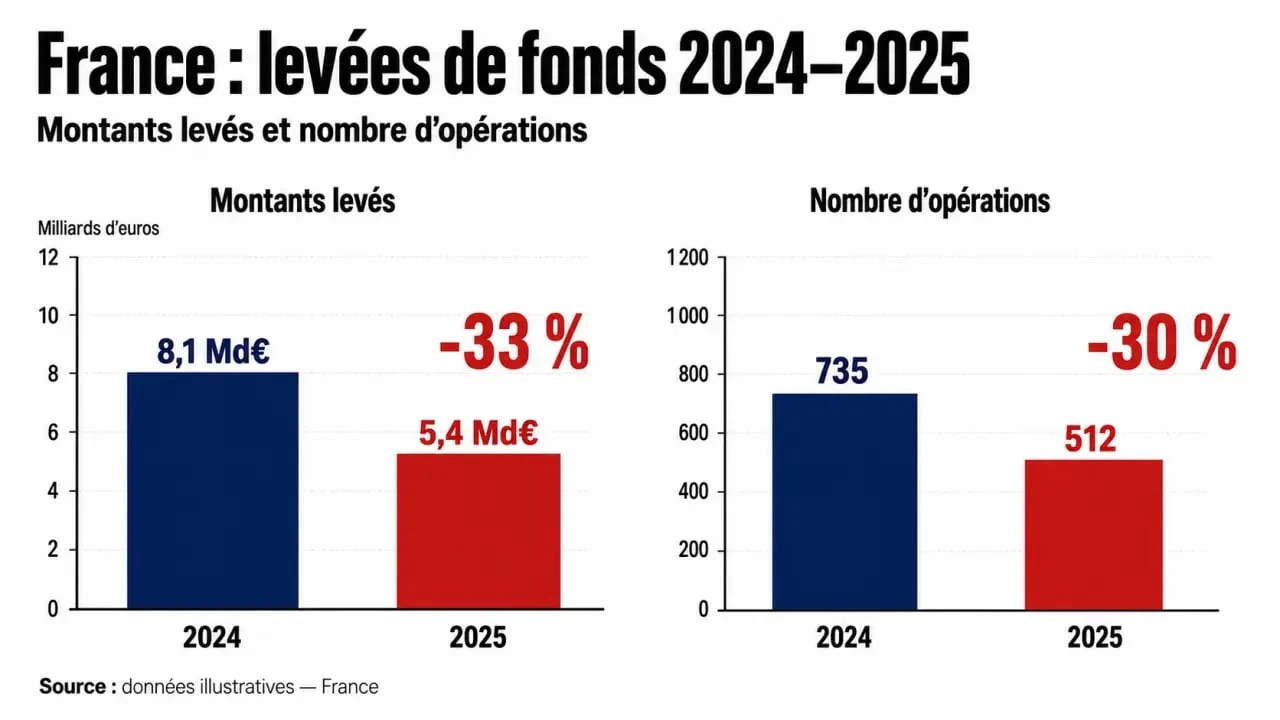 Évolution des levées de fonds en France 2025 par rapport à 2024