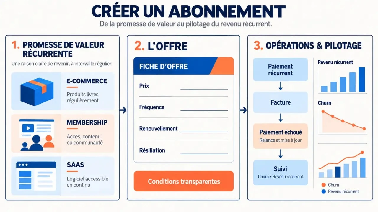 Créer abonnement : parcours de conception de l’offre au paiement récurrent et au suivi