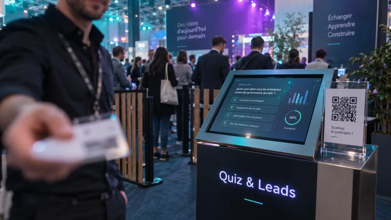 Animation salon professionnel : borne interactive quiz & QR leads en salon B2B